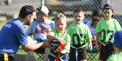 flag football intro to flag coach hand off drill