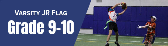 Grade 9 and grade 10 aged players playing youth flag football