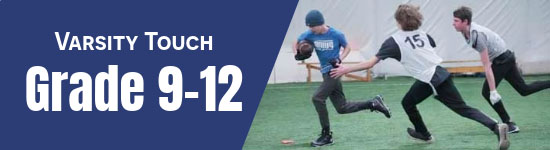 High school aged players playing a competitive touch football game